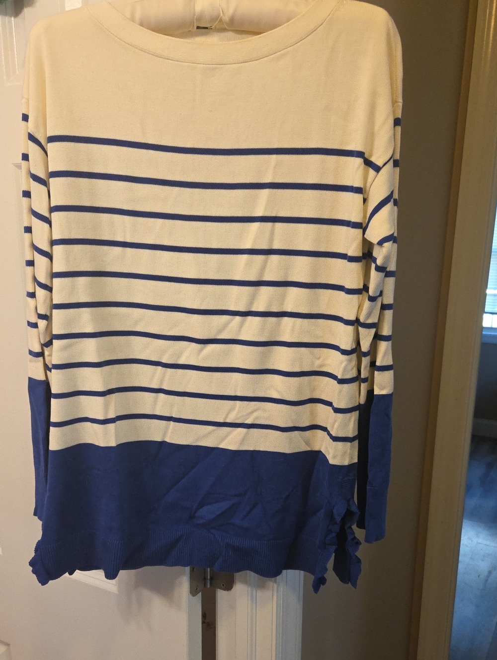 Talbots Ivory Knit Sweater with Royal Blue Stripes